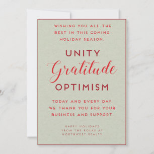 Unity, Gratitude & Optimism Business Holiday Card