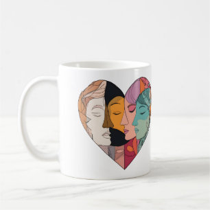 Unity Heart Diverse Faces Line Art Diversity Coffee Mug