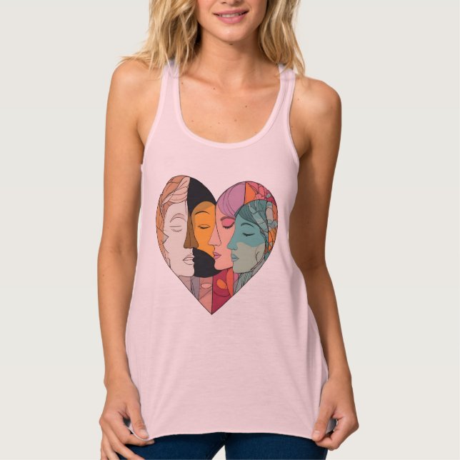 Unity Heart Diverse Faces Line Art Diversity  Singlet (Front)