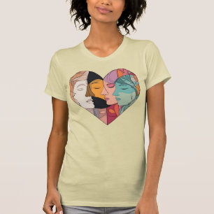 Unity Heart Diverse Faces Line Art Diversity  T-Shirt