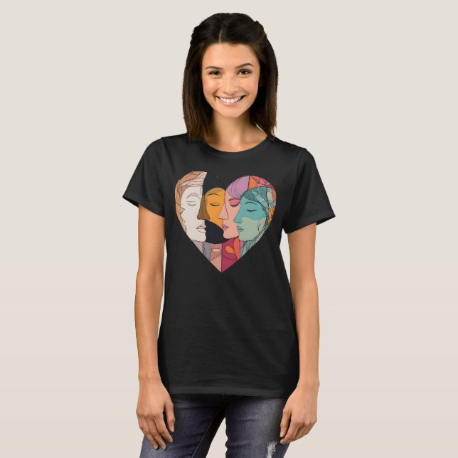 Unity Heart Diverse Faces Line Art Diversity  T-Shirt (Front Full)