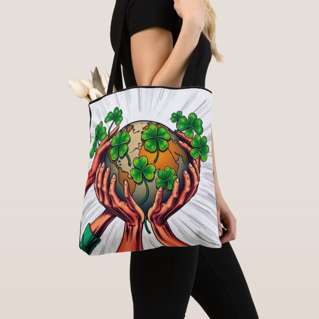 Unity in Motion – Shamrock Globe Tote Bag (Close Up)