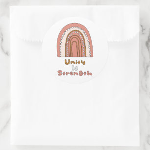 Unity is strength motivational boho rainbow classic round sticker