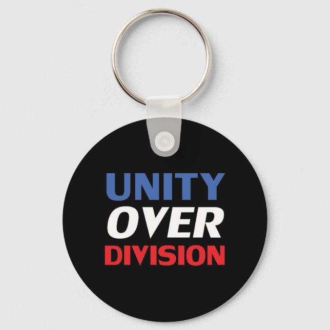 "Unity over Division" blue, red, black, white Key Ring (Front)