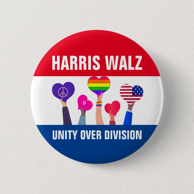 Unity Over Division Harris Walz Tim Walz Red Blue 6 Cm Round Badge (Front)