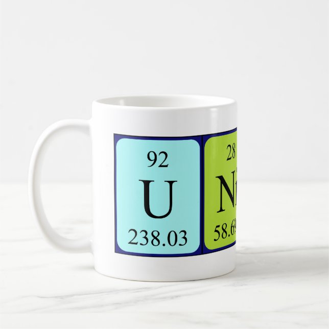 Unity periodic table name mug (Left)
