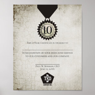 Universal employee anniversary award certificate poster