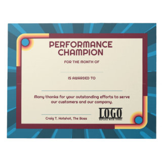 Universal employoee performance award certificates notepad