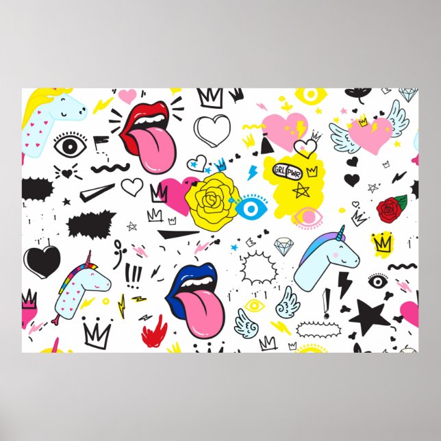 Universal trend hand drawing seamless pattern. Tre Poster (Front)