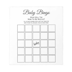 Universal White Baby Shower Bingo Party Game Notepad