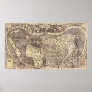 Universalis Cosmographia by M. Waldseemuller 1507 Poster