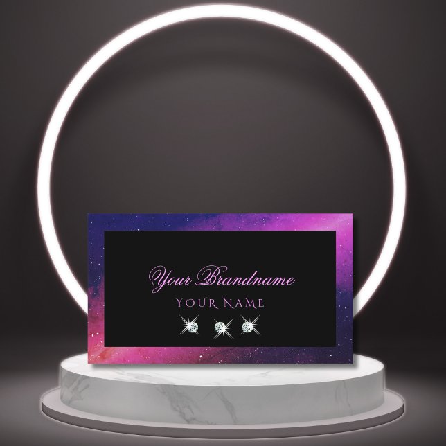 Universe Black Blue Pink Sparkle Stars Diamonds Business Card (Creator Uploaded)