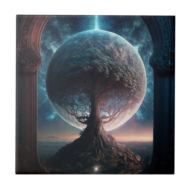 Universe Cosmic Tree Surreal Fantasy Art Tile (Front)