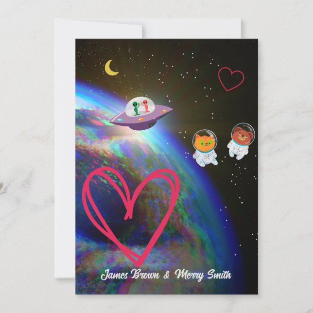 Universe Earth Cosmonauts in Love Wedding Invitation (Front)