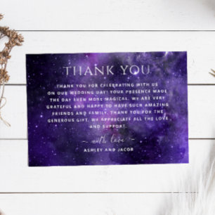 Universe galaxy stars. Purple space night wedding Thank You Card