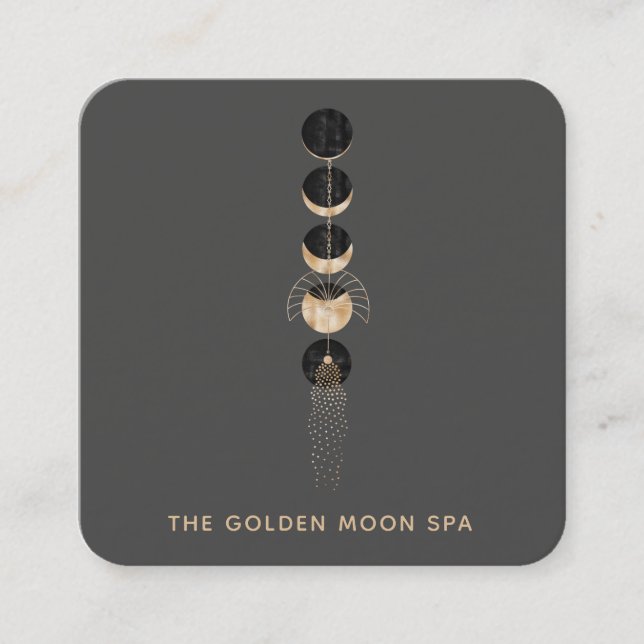*~* Universe Gold  Moon Phases Glitter Cosmic Square Business Card (Front)