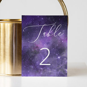 Universe stars. Purple space night script wedding Table Number