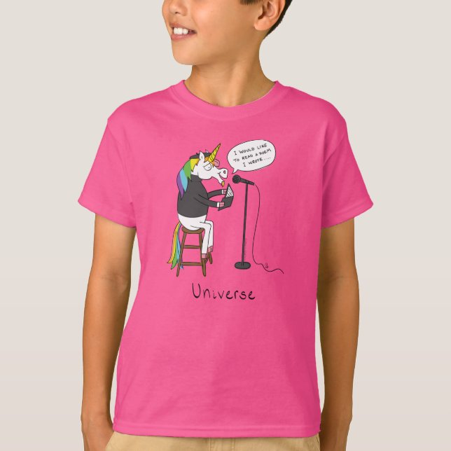 Universe Unicorn Poetry Funny Boy's Kid's T-shirt (Front)