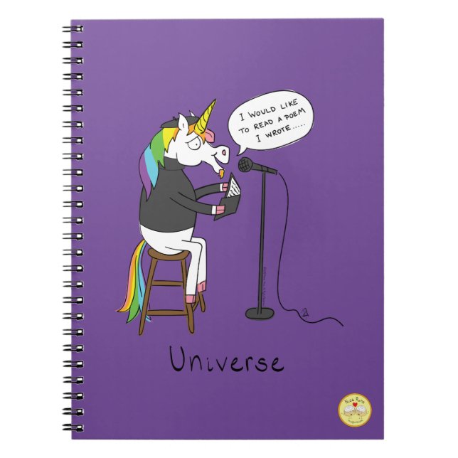 Universe Unicorn Reading Poetry Funny Notebook (Front)