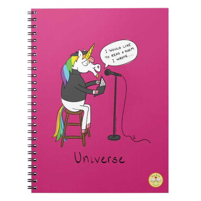 Universe Unicorn Reading Poetry Funny Notebook (Front)