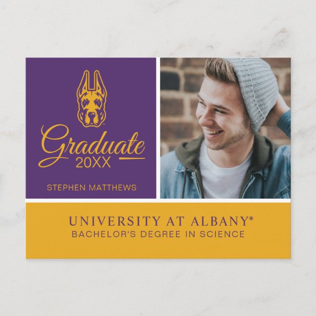 University at Albany Great Dane Mascot Head Announcement Postcard (Front)