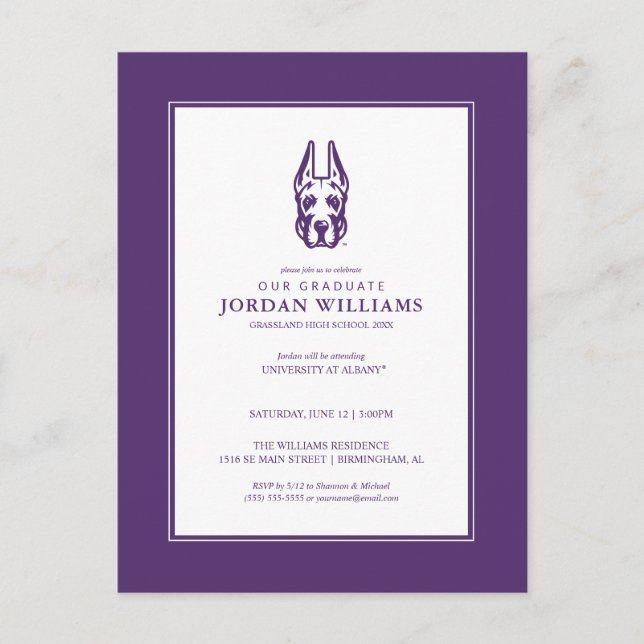 University at Albany Great Dane Mascot Head Announcement Postcard (Front)