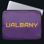 University at Albany Wordmark Laptop Sleeve<br><div class="desc">The University at Albany wordmark features bold, geometric typography in purple with gold outlines. The text is written in all capital letters, forming a strong and modern style that emphasizes the university's identity. The angular lines and sharp edges of the font create a sense of power and professionalism. The gold...</div>