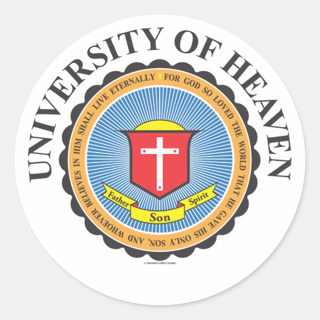 University of Heaven colourful school emblem Classic Round Sticker (Front)
