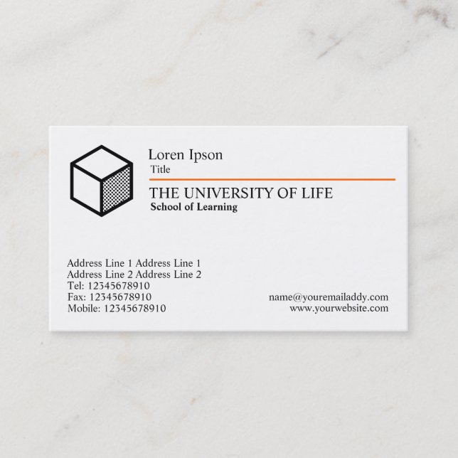 University of Life - (Cube) Orange Rule Business Card (Front)