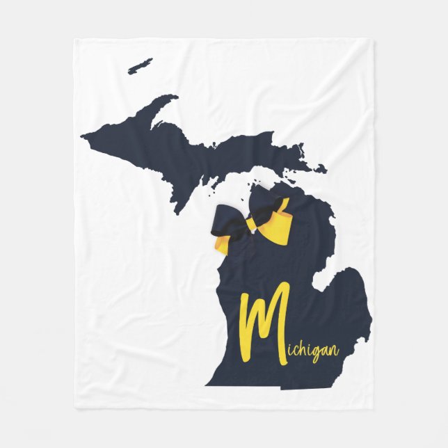 University of Michigan State Map Blue and Yellow Fleece Blanket (Front)
