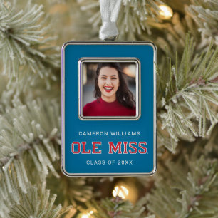 University of Mississippi   Ole Miss Wordmark Silver Plated Framed Ornament
