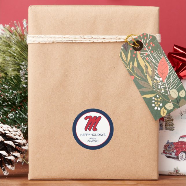 University of Mississippi | Script M Classic Round Sticker (Holiday)