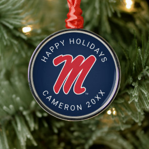 University of Mississippi   Script M Metal Tree Decoration