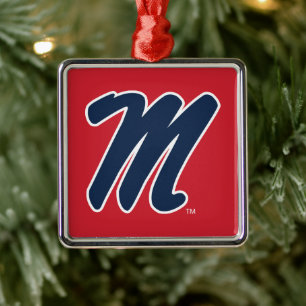 University of Mississippi   Script M Metal Tree Decoration