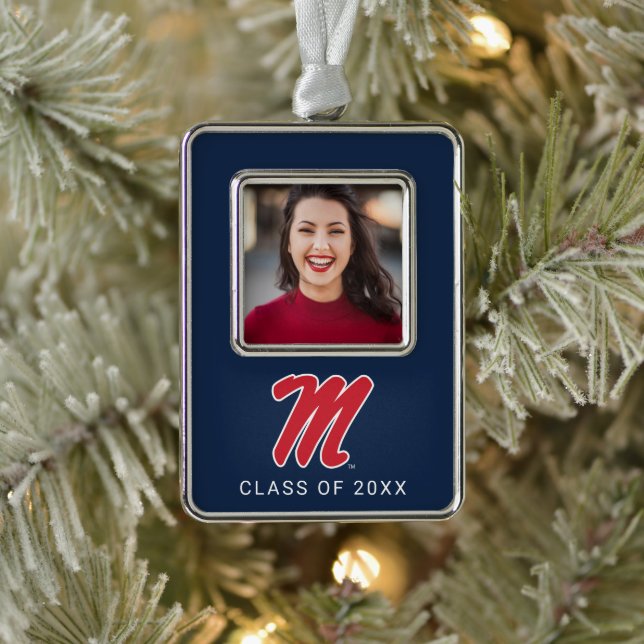University of Mississippi | Script M Silver Plated Framed Ornament (Tree)