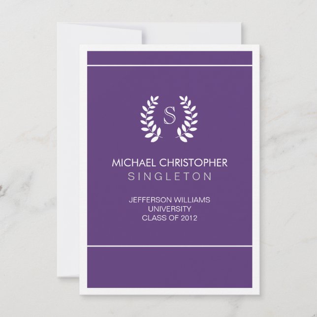 University Purple & White Graduation Announcement (Front)