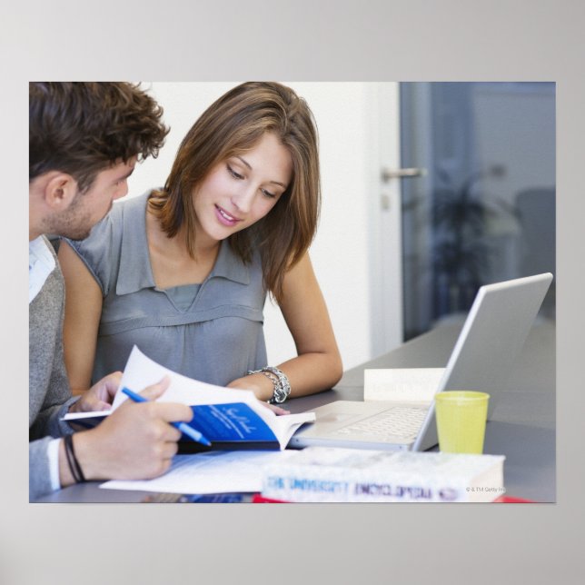 University students using laptop in classroom poster (Front)