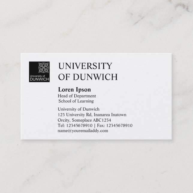 University Style - Black and White Business Card (Front)