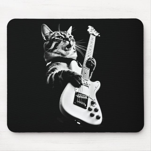 Unknown Designer Rock Cat Playing Guitar - Funny G Mouse Pad (Front)