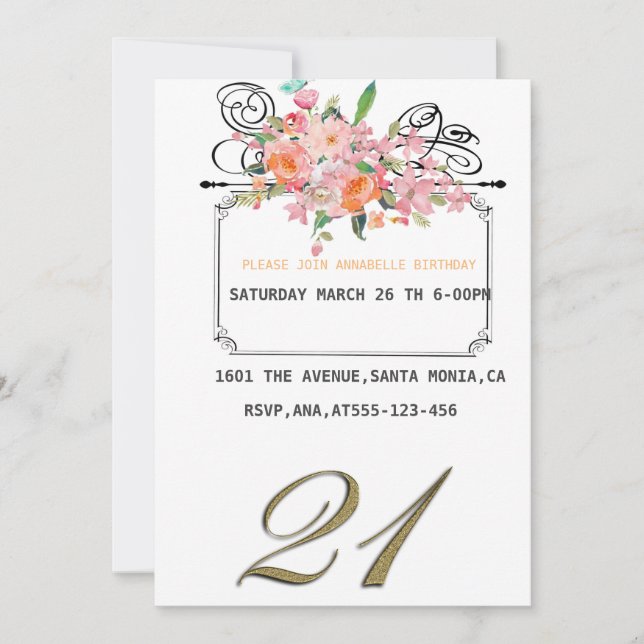 Unknown floral birthday invitation (Front)