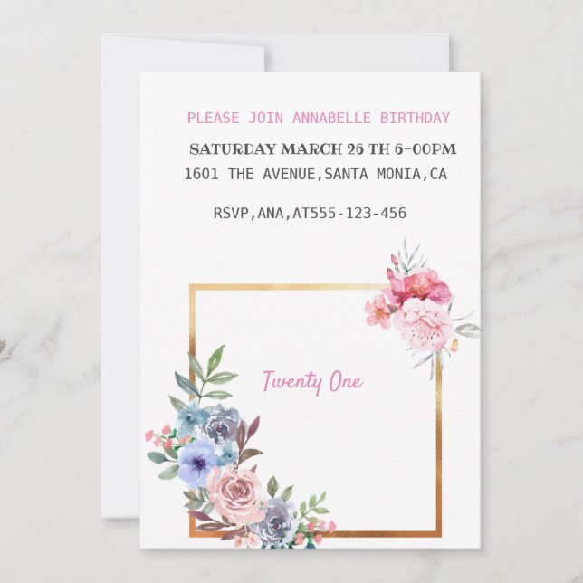 Unknown floral birthday invitation (Front)