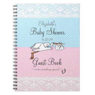 Unknown Gender-Stork Baby Shower Guest Book- Spiral Notebook