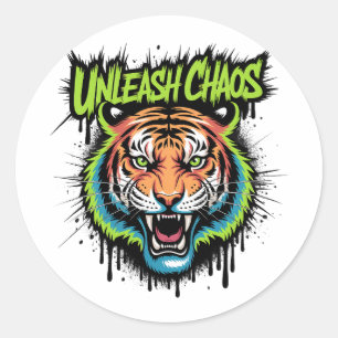 Unleash Chaos Tiger – Graffiti Street Art Style  Classic Round Sticker