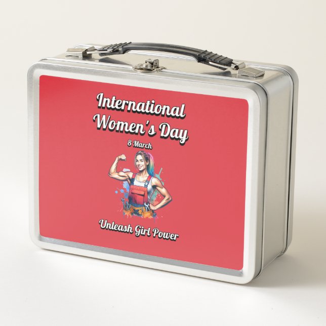 Unleash Girl Power. International Women's Day. Metal Lunch Box (Front)