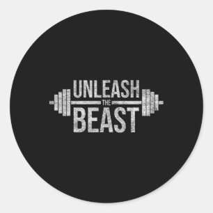 Unleash The Beast Barbell Weight Lifter Workout Tr Classic Round Sticker