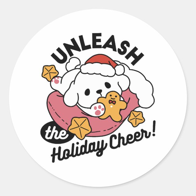 Unleash the Holiday Cheer – Cute Dog Christmas Classic Round Sticker (Front)