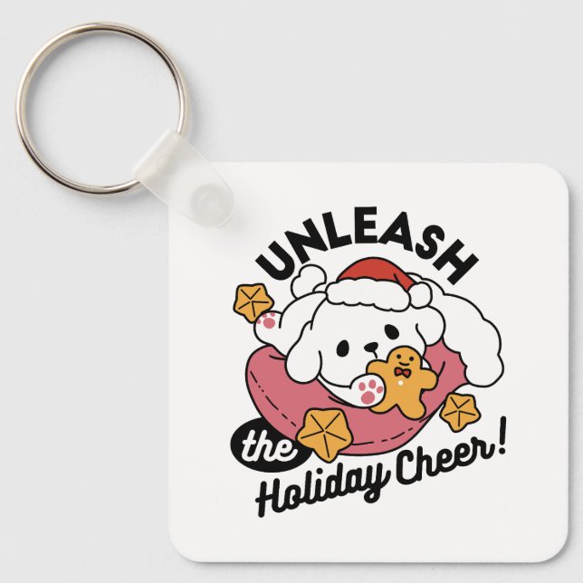 Unleash the Holiday Cheer – Cute Dog Christmas Key Ring (Front)