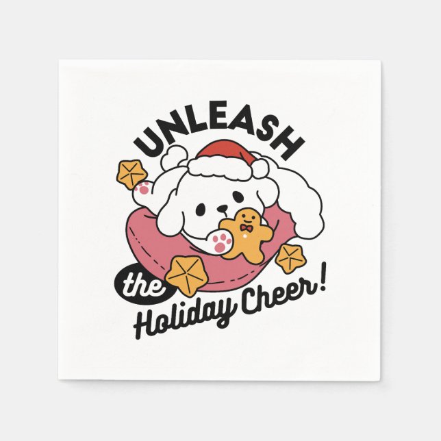 Unleash the Holiday Cheer – Cute Dog Christmas Napkin (Front)