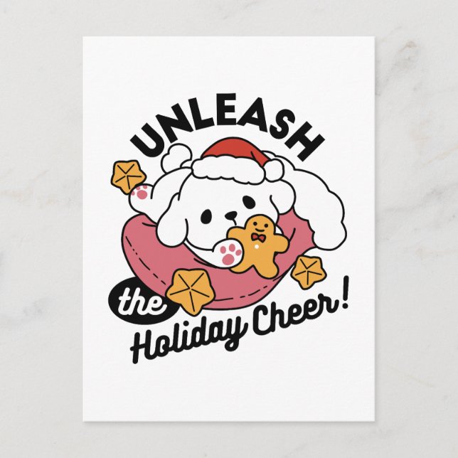 Unleash the Holiday Cheer – Cute Dog Christmas Postcard (Front)
