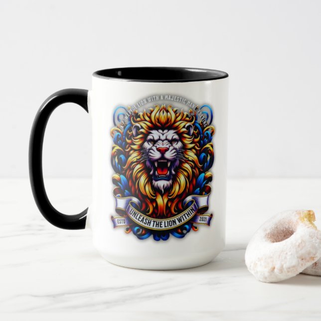 Unleash the Lion Within – Fierce Roaring Lion Mug (With Donut)